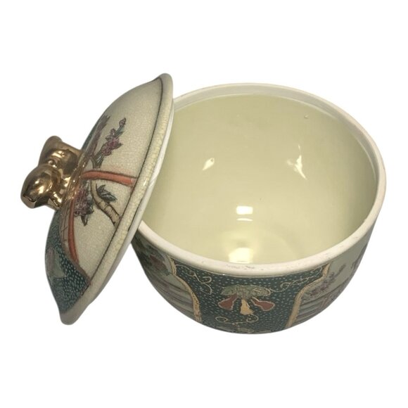 Royal Satsuma Vintage Hand-Painted Geisha Bowl with Lid Japanese Pottery 6"x6" - Picture 5 of 6